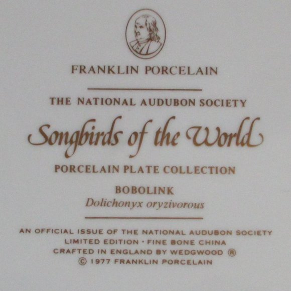 Vtg Franklin Porcelain Songbirds Wedgwood Plate - Picture 9 of 14